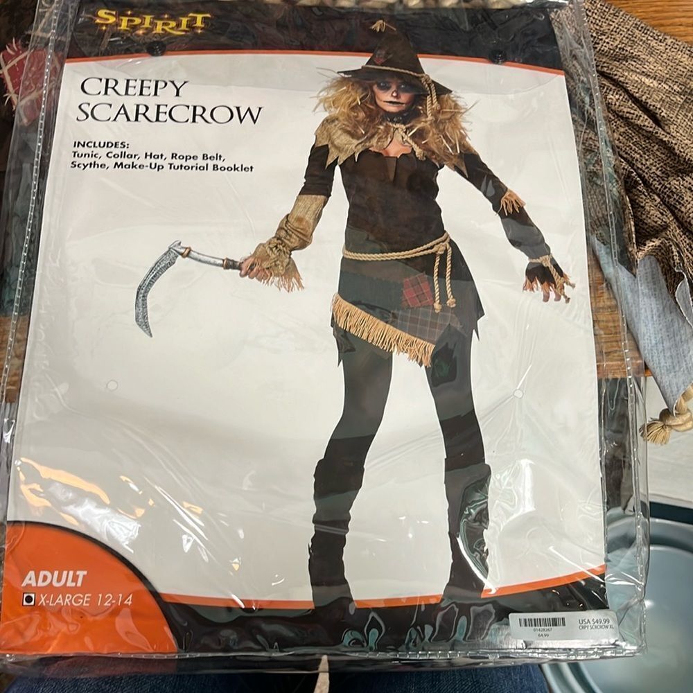 Creepy Scarecrow costume & tattoo’s & makeup for face Adult XL 12-14 Halloween